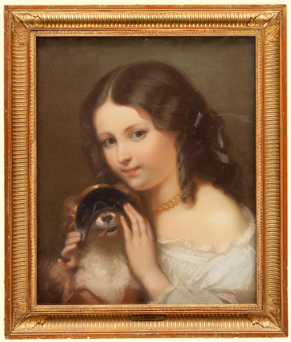 maedchen mit hund Gemälde Abel Jules Faivre